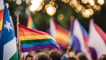 Rainbow Flag in a Crowd at a Pride Event photo