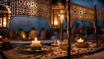 Candles and Ornate Lanterns in a Festive Setting photo