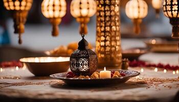 Ornate Lanterns and Candlelight on a Table Setting photo