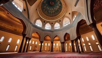 Interior of a Mosque with Dome and Arched Windows photo