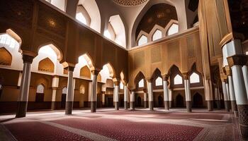 Inside a Mosque with Beautiful Islamic Architecture photo