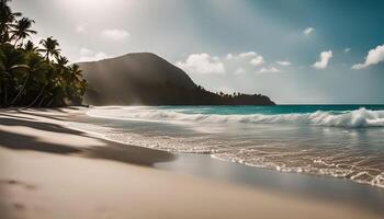 Tropical Beach with Palm Trees and Turquoise Water photo