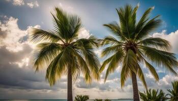 Two Palm Trees Against a Cloudy Sky photo