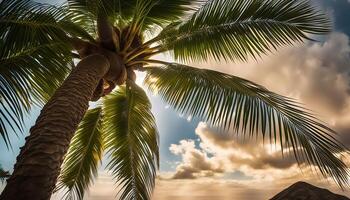 Palm Tree against a Sky with Golden Clouds photo