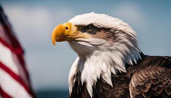 Bald Eagle with American Flag in the Background photo