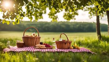 Summer Picnic Basket Under a Tree photo