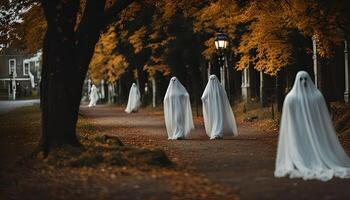 Ghosts Walking Down A Path In The Forest photo