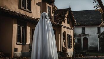 Ghostly Figure in Front of an Old House photo