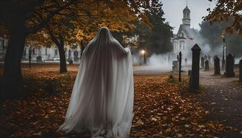 Ghostly Figure Walking through Cemetery photo