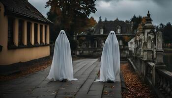 Two Ghosts Walking on a Stone Path photo