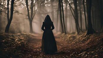 Mysterious Figure in a Foggy Forest photo