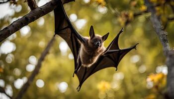 Bat Hanging from a Tree Branch photo