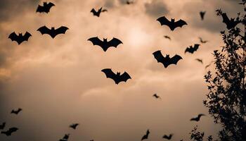 Bats in Flight Against a Cloudy Sky photo