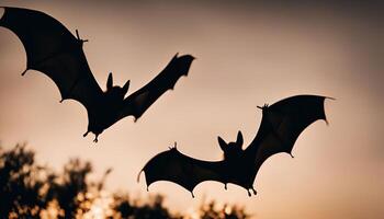 Silhouettes of Bats in Flight Against a Sunset Sky photo