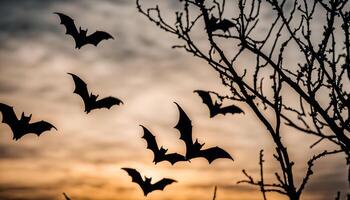 Bats flying in a twilight sky photo