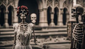 Skeletal Couple in an Ancient Building photo
