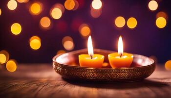 Candles on a Golden Tray with Warm Lights photo