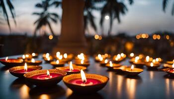 Candles on a Table with Palm Trees in the Background photo