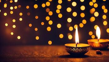 Illuminated Diyas with Bokeh Lights photo