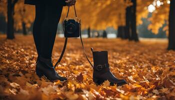 Autumn Boots and Camera in Foliage photo