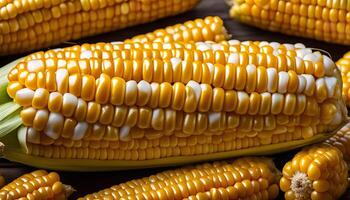Close-up of Corn Cob with White and Yellow Kernels photo