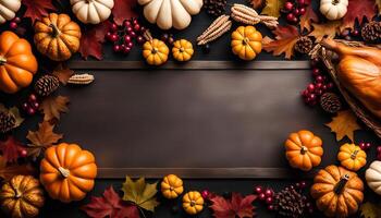 Autumnal Thanksgiving Frame with Pumpkins and Leaves photo