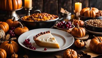 Thanksgiving Table Setting with Pumpkin Pie photo
