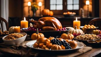 Thanksgiving Feast A Table Spread with Traditional Dishes photo