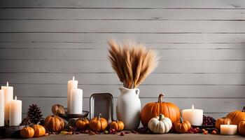 Autumnal Still Life with Pumpkins and Candles photo