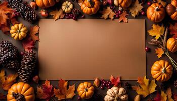 Autumnal Background with Fall Decor for Thanksgiving and Holidays photo