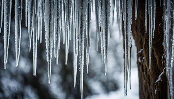 Icicles Hanging From A Tree Branch photo