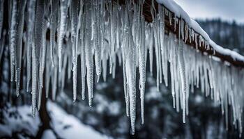 Icicles Hanging from a Roof in Winter photo