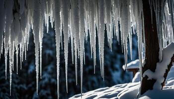 Winter Wonderland - Icicles Hanging from a Tree Branch photo