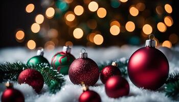 Christmas Ornaments in Snowy Setting photo