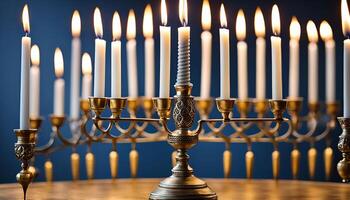Lit Menorah for Hanukkah photo