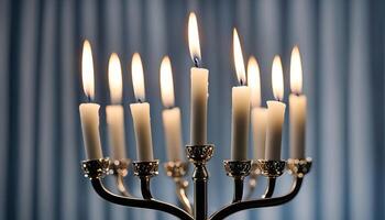 Menorah with Lit Candles photo