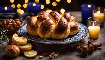 Braided Challah on a Table Setting photo