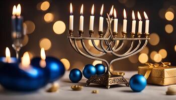 Menorah with Candles for Hanukkah photo