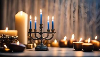 Candles and Menorah in a Festive Setting photo