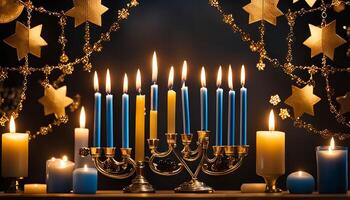 Candles and Stars of Hanukkah photo