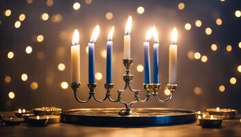 Candles on a Menorah for Hanukkah photo