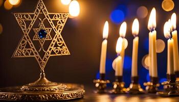 Star of David with burning candles photo