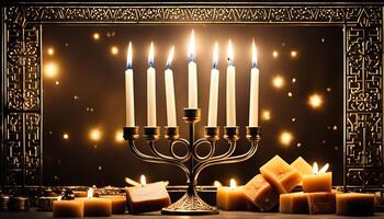 Menorah with Candles and Stars for Hanukkah photo