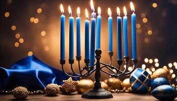 Menorah with Burning Candles for Hanukkah photo