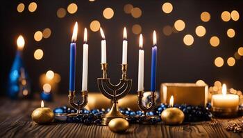 Candles Lit for Hanukkah photo