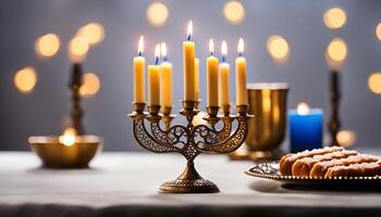 Menorah with Candles for Hanukkah photo