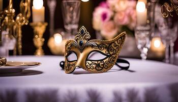 Elegant Golden Mask on a Table Setting photo