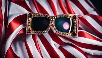 Luxurious Sunglasses on Red and White Fabric photo