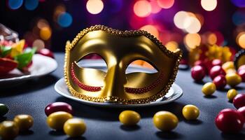 Golden Venetian Mask with Red Trim photo