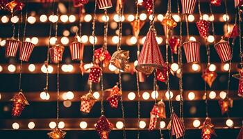 Red and Gold Lanterns Hanging in a Row photo